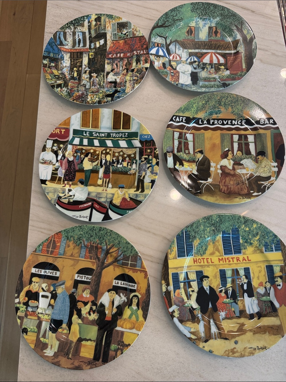 Set of 6 Guy Buffet Collection - Marche Aux Fleurs dinner plates
